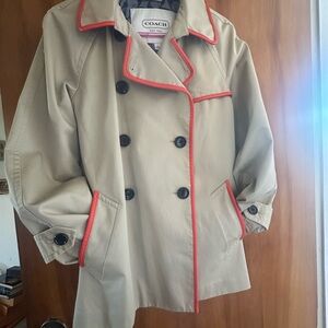 Coach Tan Trench Coat with Red Accents